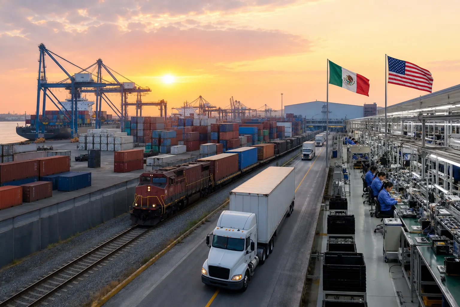 Contenedores y mercancías de exportación en una terminal industrial mexicana