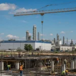 Obra de construcción junto a una planta manufacturera en México