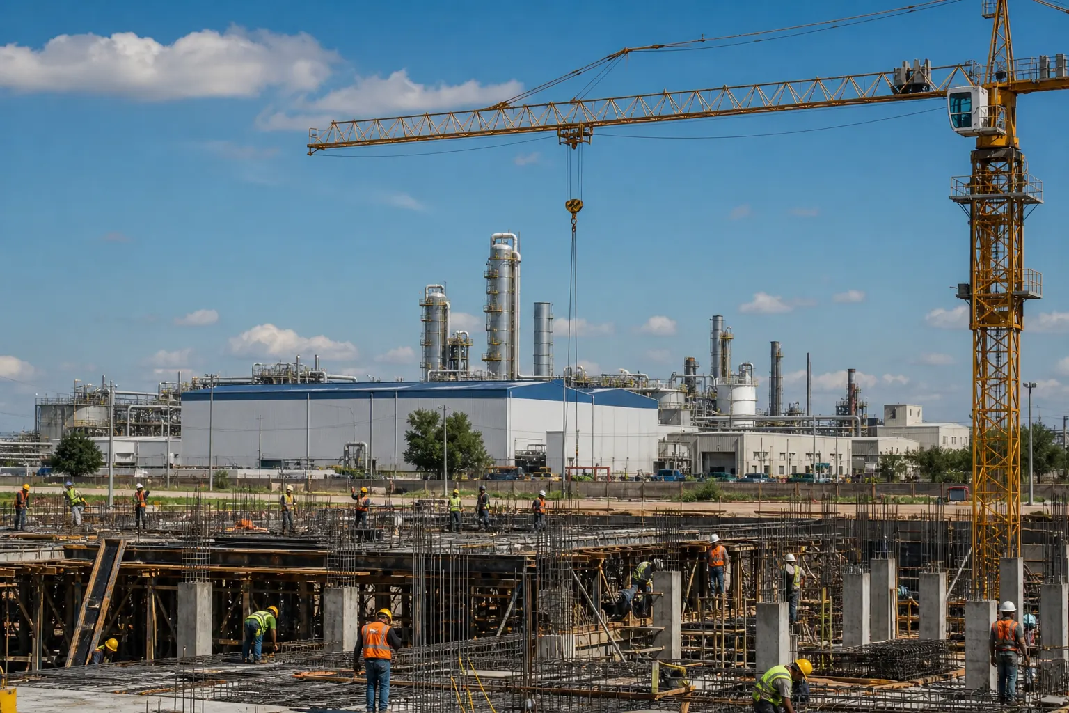 Obra de construcción junto a una planta manufacturera en México