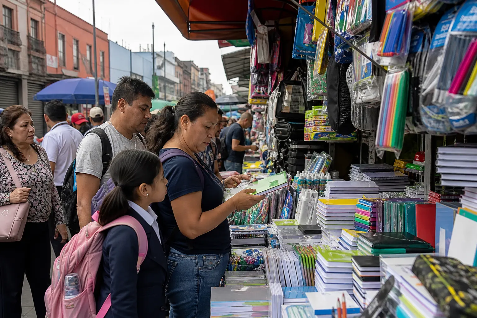 Familias realizan compras en una zona comercial de Ciudad de México durante agosto de 2026