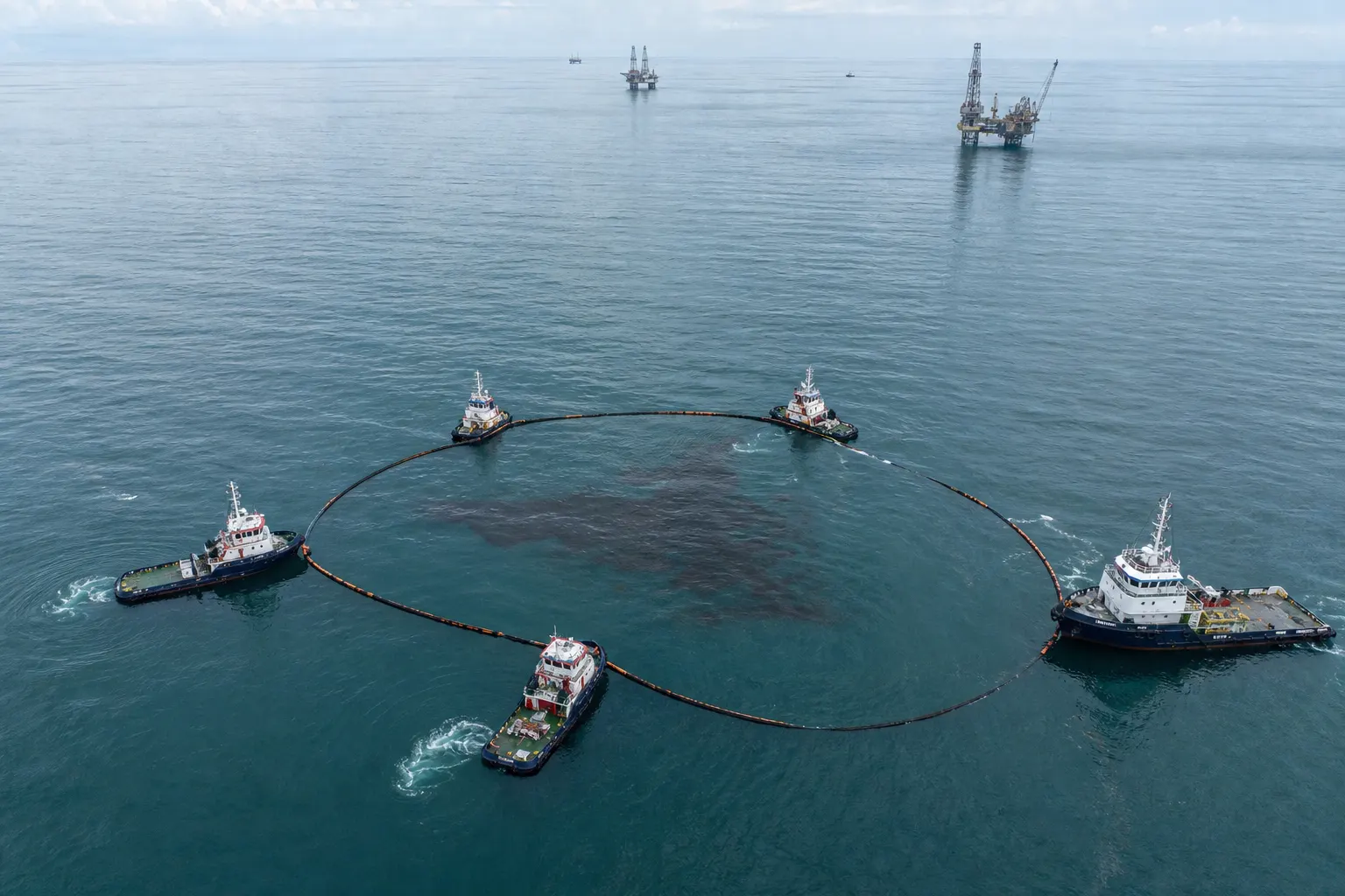Embarcaciones realizan labores de contención frente a Ciudad del Carmen tras una fuga en un ducto de Pemex