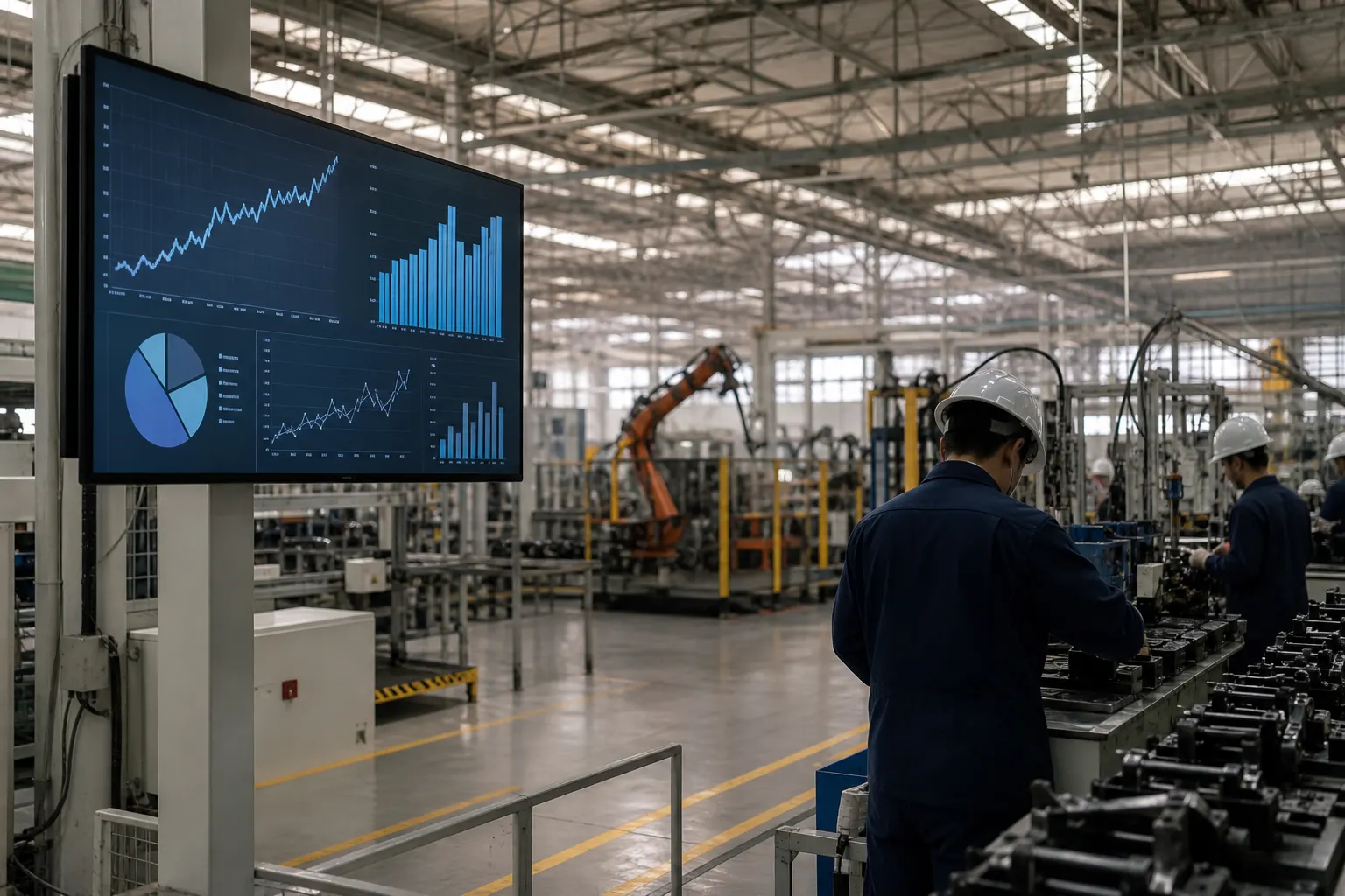 Planta manufacturera en México con trabajadores y líneas de producción