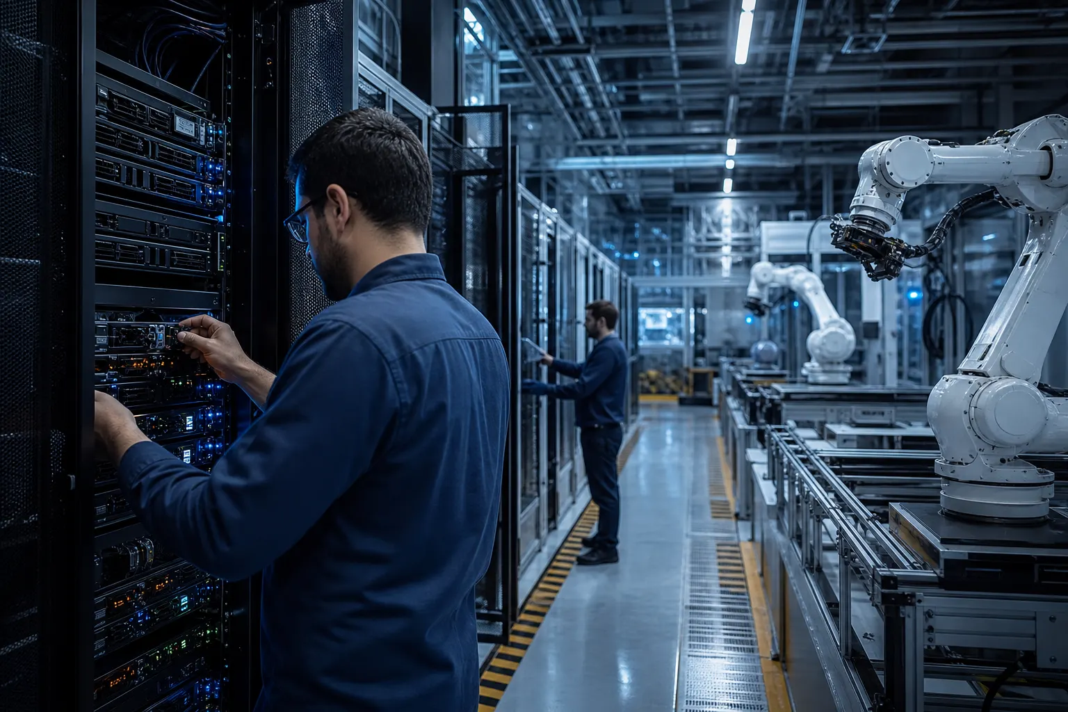 Técnicos trabajan con servidores de inteligencia artificial en una planta tecnológica de Guadalajara