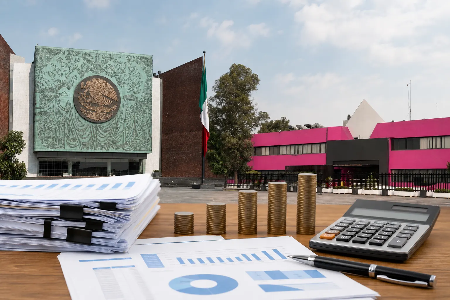 Cámara de Diputados y sede del INE durante la discusión del presupuesto electoral de 2027