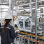 Trabajadores en una planta manufacturera mexicana durante una jornada de producción