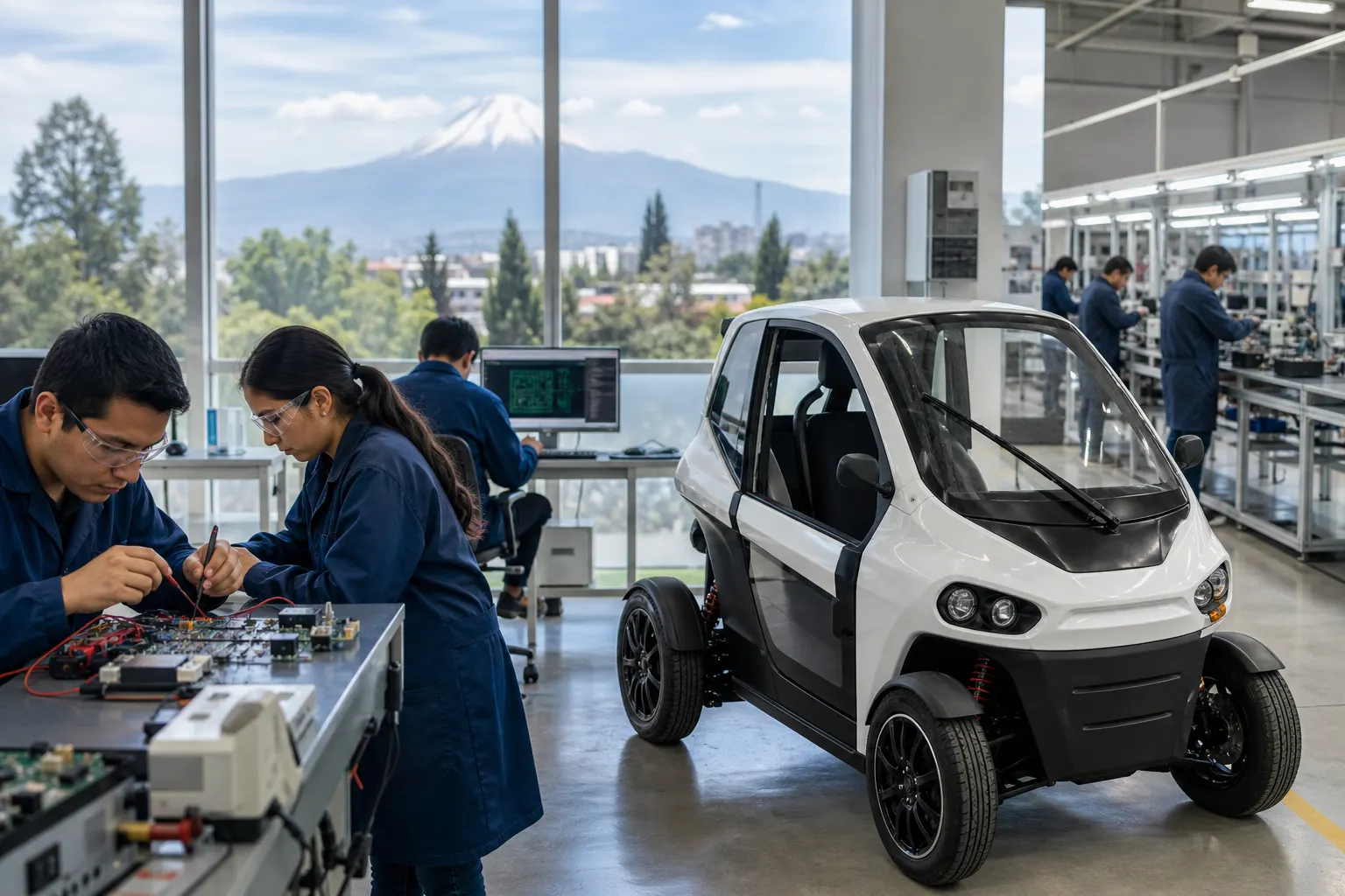 Prototipo de vehículo eléctrico y laboratorio de semiconductores en Puebla