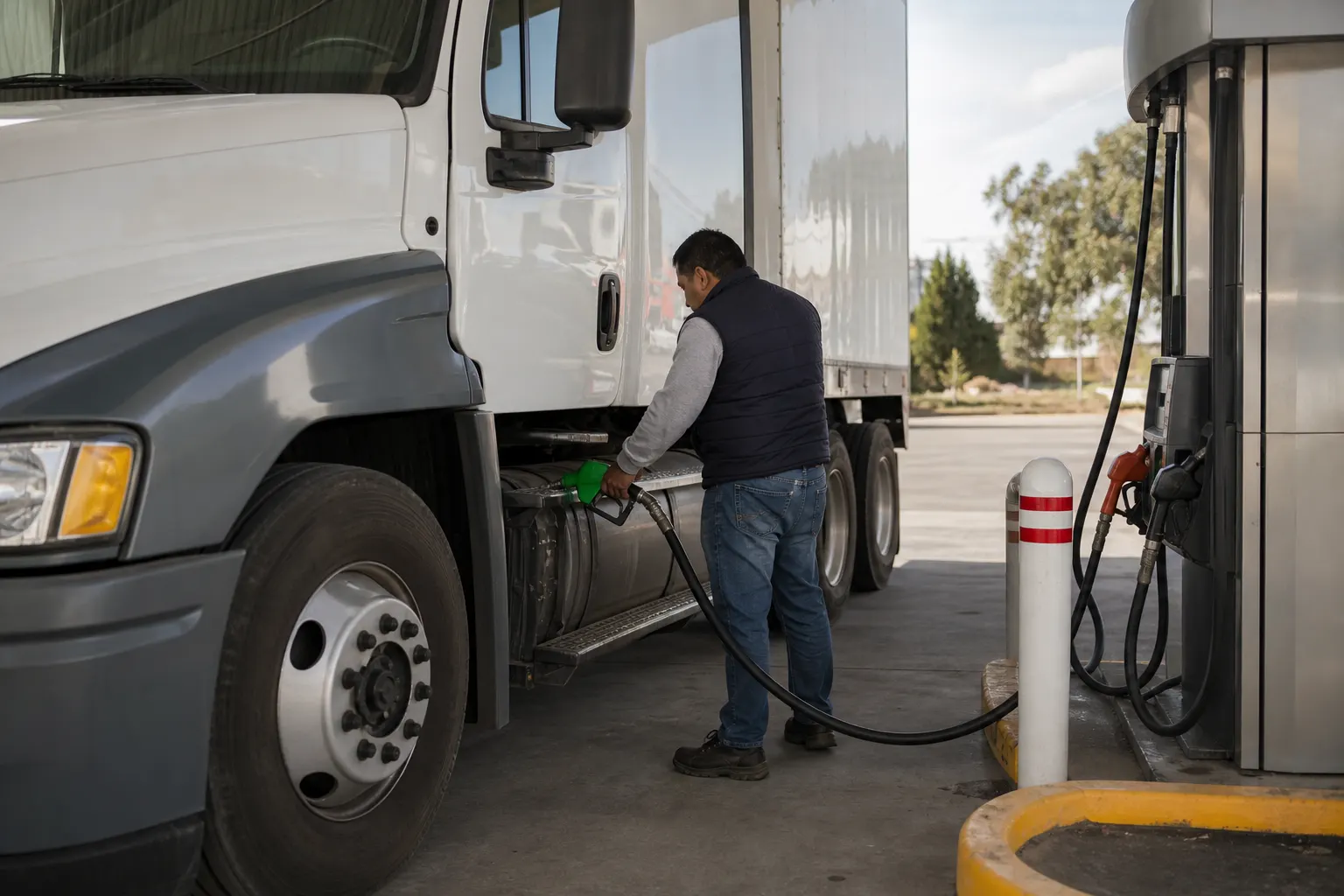 Camión de carga abasteciéndose de diésel en México durante la vigencia del estímulo fiscal de septiembre de 2026