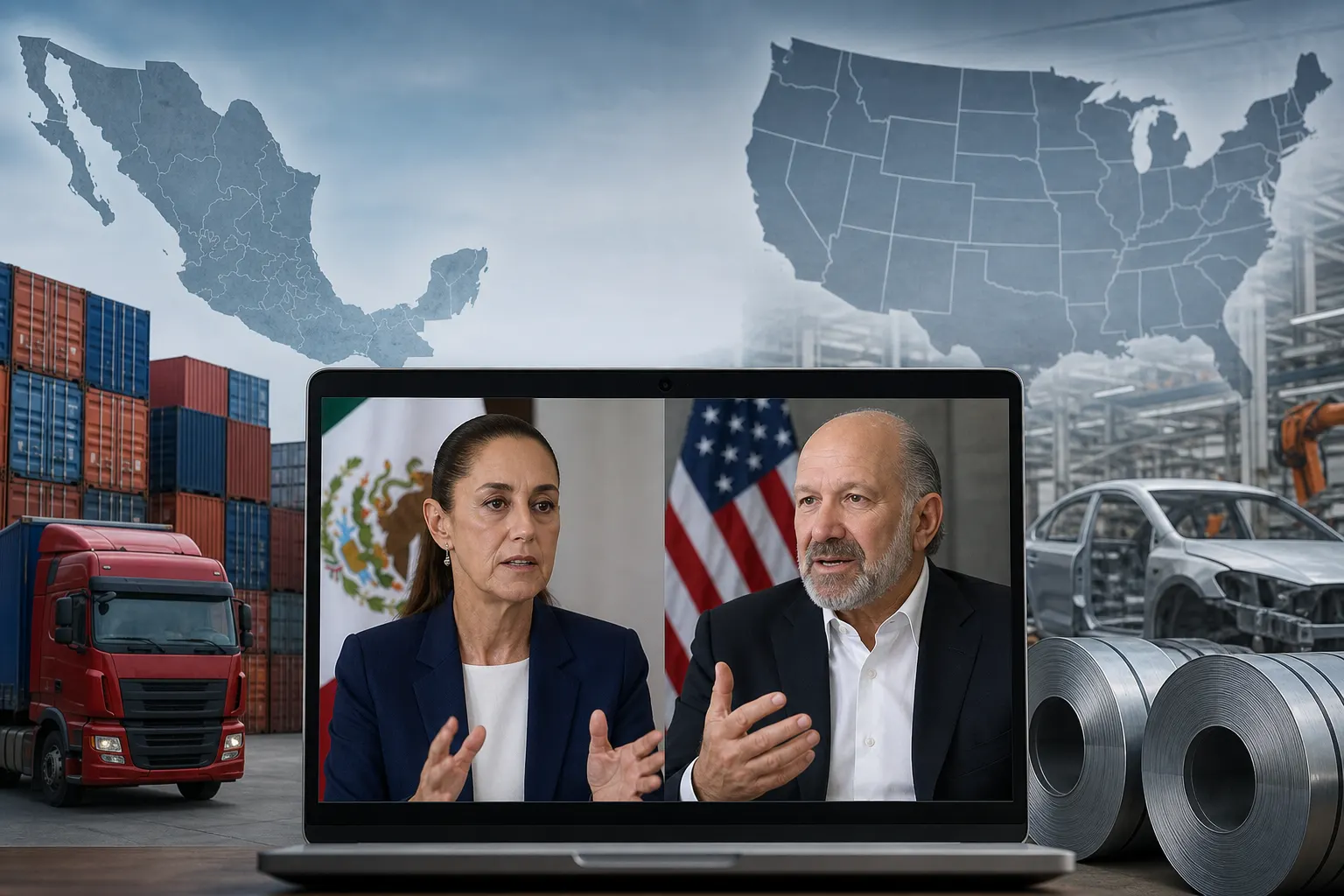 Claudia Sheinbaum y Howard Lutnick durante una conversación virtual sobre el T-MEC y los aranceles