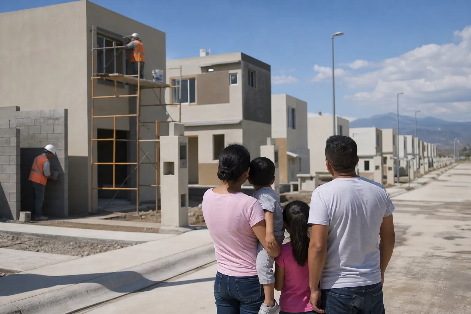 Viviendas sociales en construcción como parte del programa Vivienda para el Bienestar en México